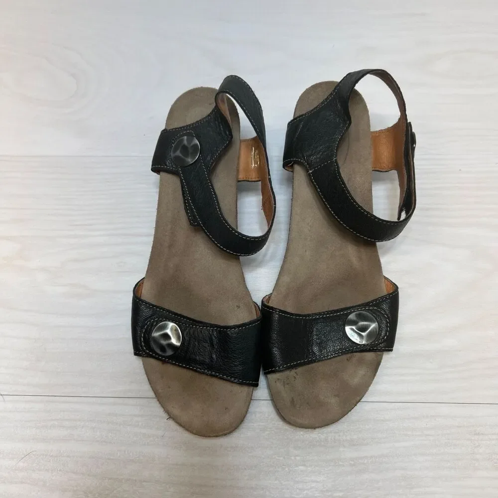 Taos Womens Carrousel 3 Sandal Size 42 Black Leather Wedge Strappy‎ Adjustable